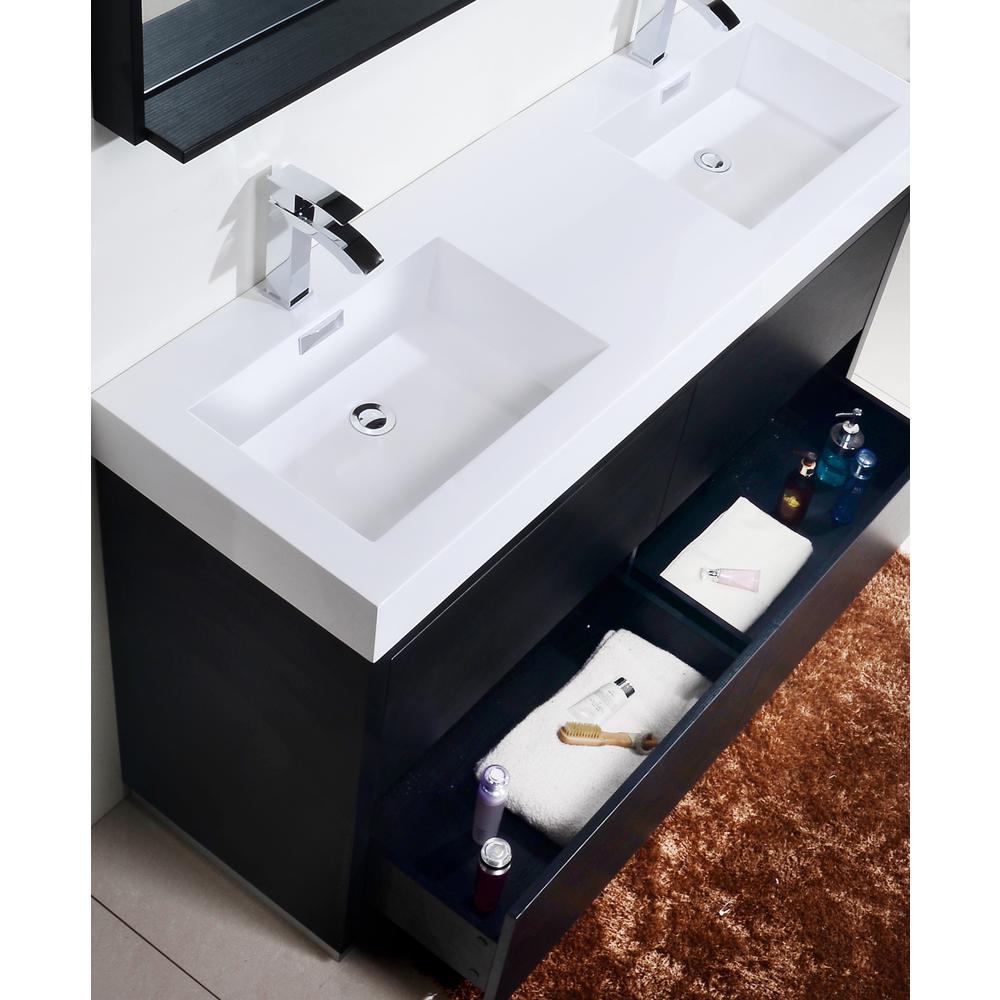 Bliss 60" Double  Sink Black Free Standing Modern Bathroom Vanity. Picture 6