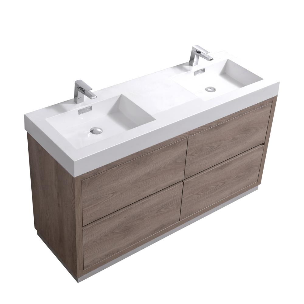 Bliss 60" Double  Sink Butternut Free Standing Modern Bathroom Vanity. Picture 1