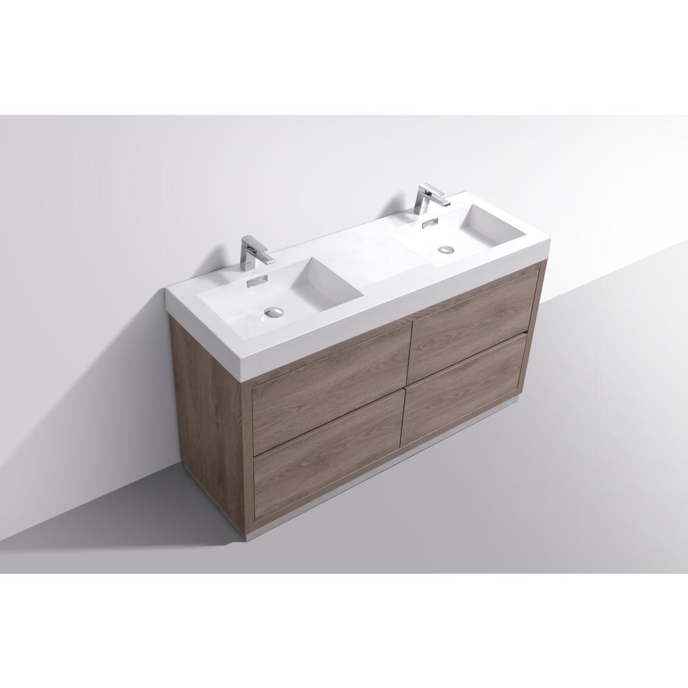 Bliss 60" Double  Sink Butternut Free Standing Modern Bathroom Vanity. Picture 5