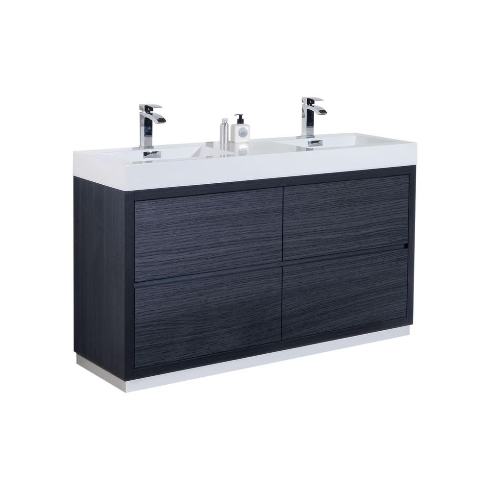 Bliss 60" Double Sink Gray Oak Free Standing Modern Bathroom Vanity. Picture 1