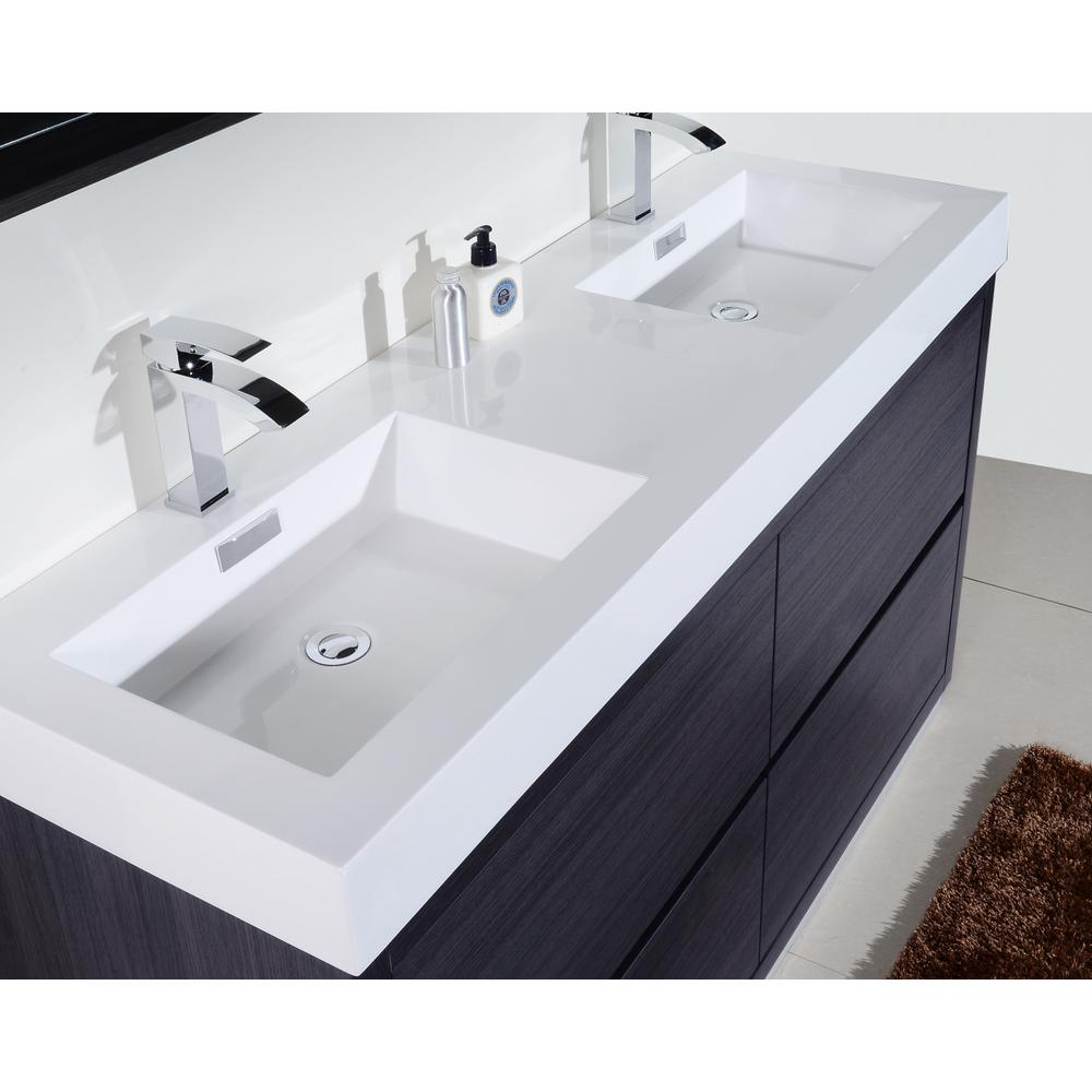 Bliss 60" Double Sink Gray Oak Free Standing Modern Bathroom Vanity. Picture 4