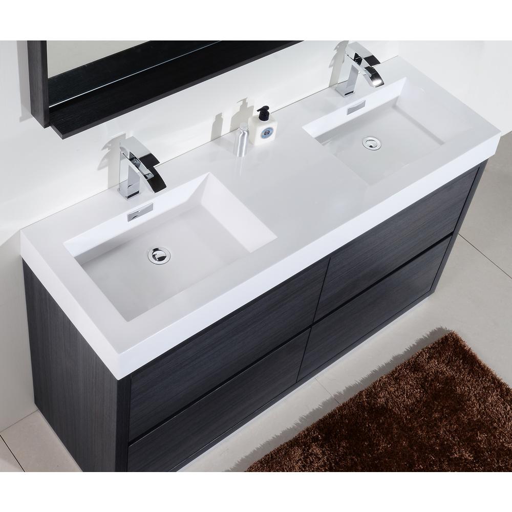 Bliss 60" Double Sink Gray Oak Free Standing Modern Bathroom Vanity. Picture 5