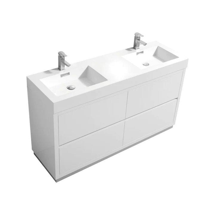 Bliss 60" Double Sink High Gloss White Free Standing Modern Bathroom Vanity. Picture 1