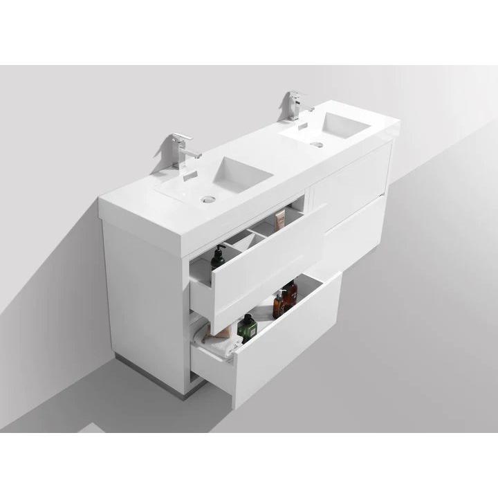 Bliss 60" Double Sink High Gloss White Free Standing Modern Bathroom Vanity. Picture 2
