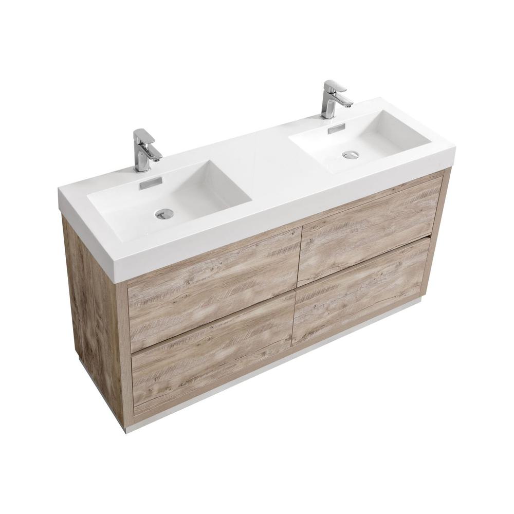 Bliss 60" Double  Sink Nature Wood Free Standing Modern Bathroom Vanity. Picture 1