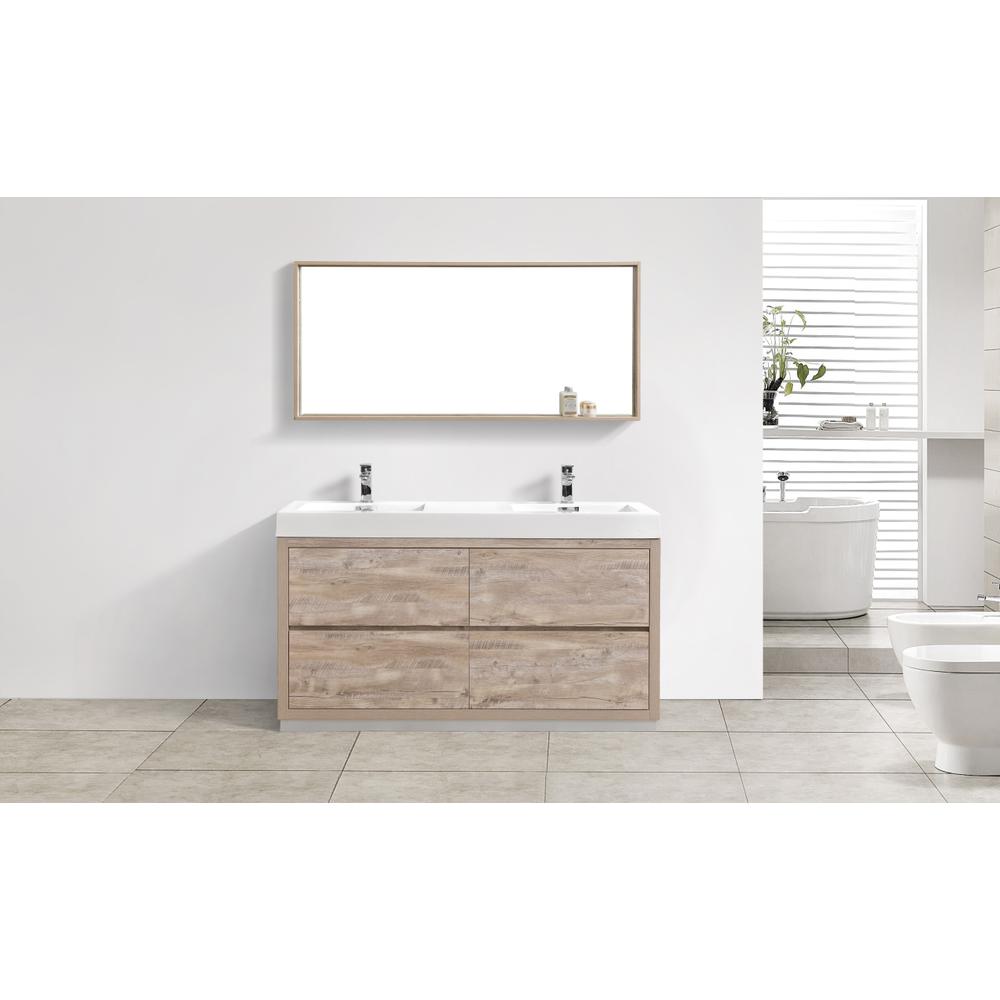 Bliss 60" Double  Sink Nature Wood Free Standing Modern Bathroom Vanity. Picture 2