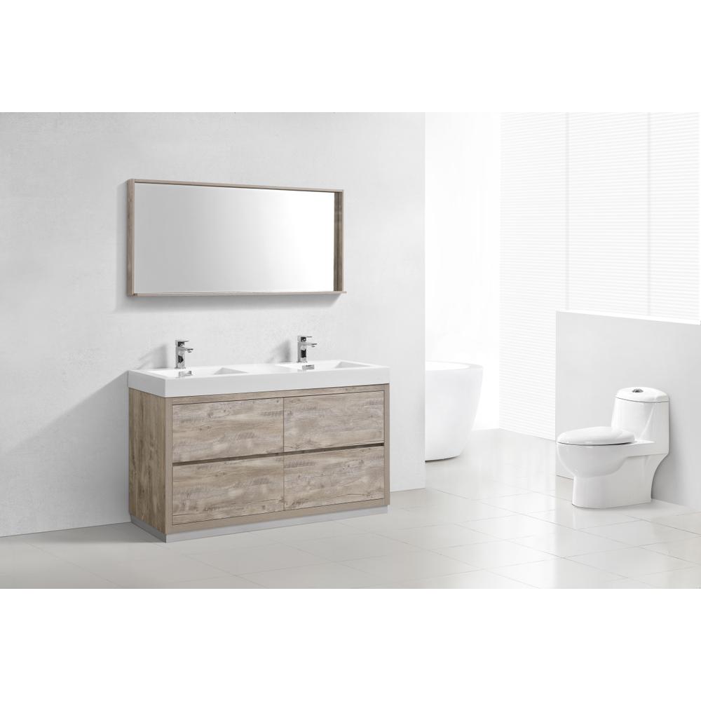 Bliss 60" Double  Sink Nature Wood Free Standing Modern Bathroom Vanity. Picture 3