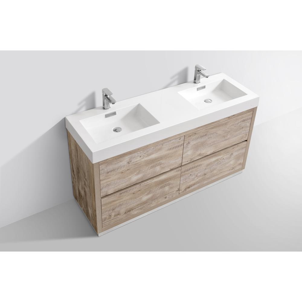 Bliss 60" Double  Sink Nature Wood Free Standing Modern Bathroom Vanity. Picture 4