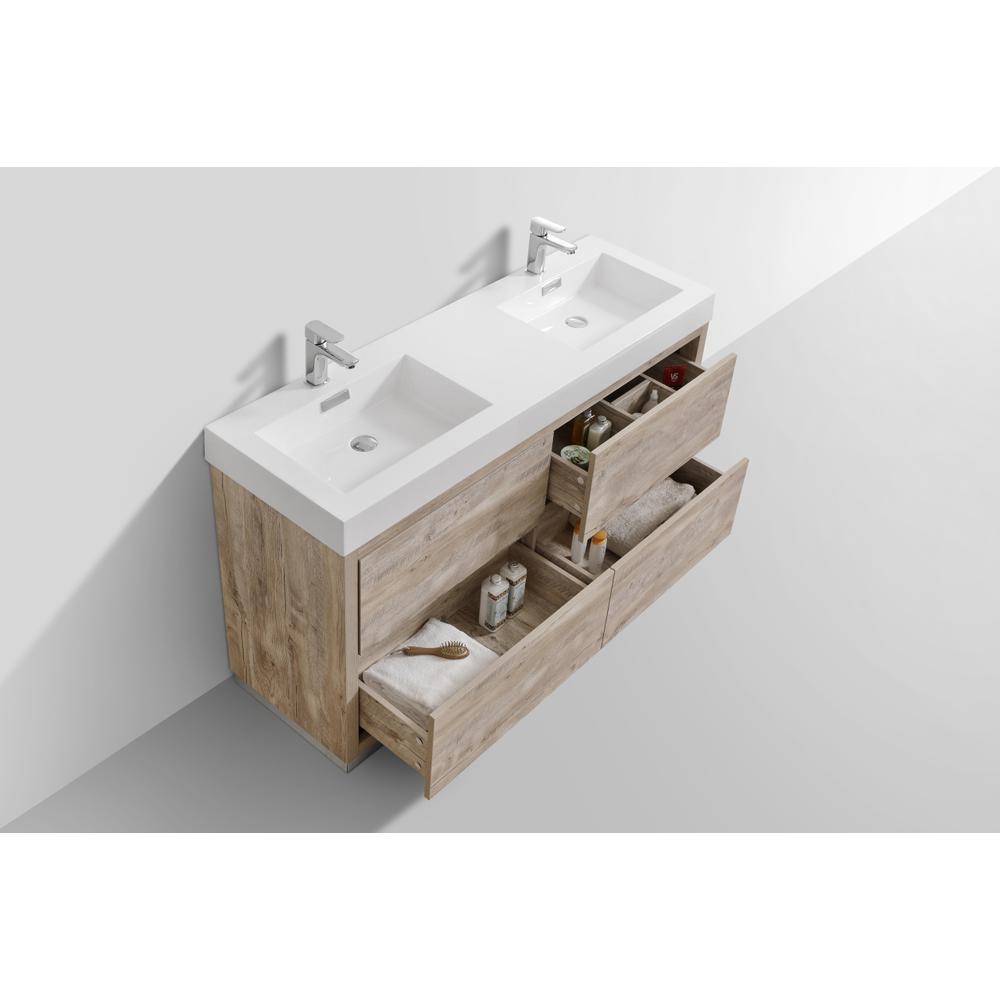 Bliss 60" Double  Sink Nature Wood Free Standing Modern Bathroom Vanity. Picture 5