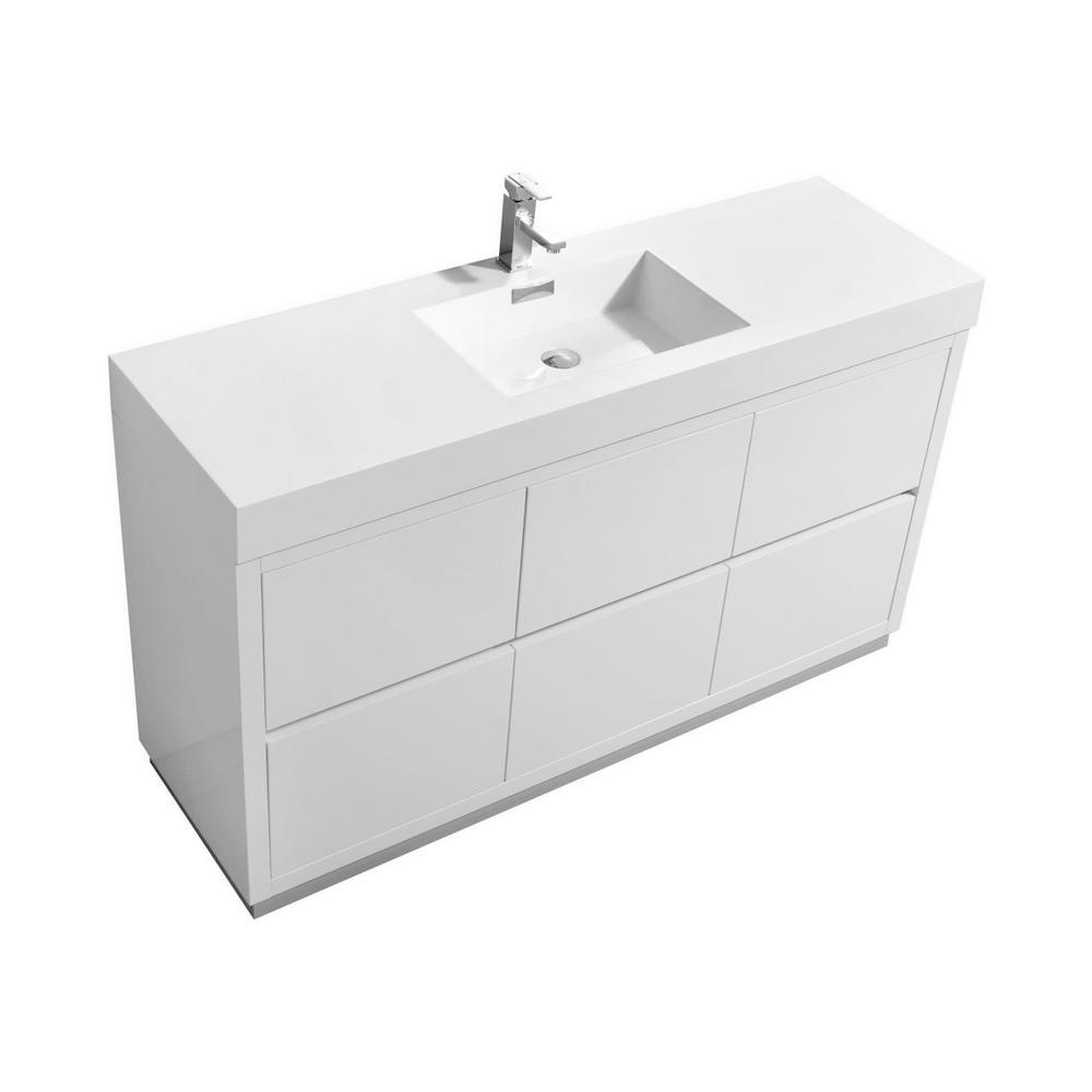 Bliss 60" Single Sink High Gloss White Free Standing Modern Bathroom Vanity. Picture 1