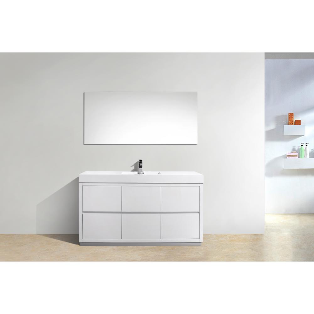 Bliss 60" Single Sink High Gloss White Free Standing Modern Bathroom Vanity. Picture 3