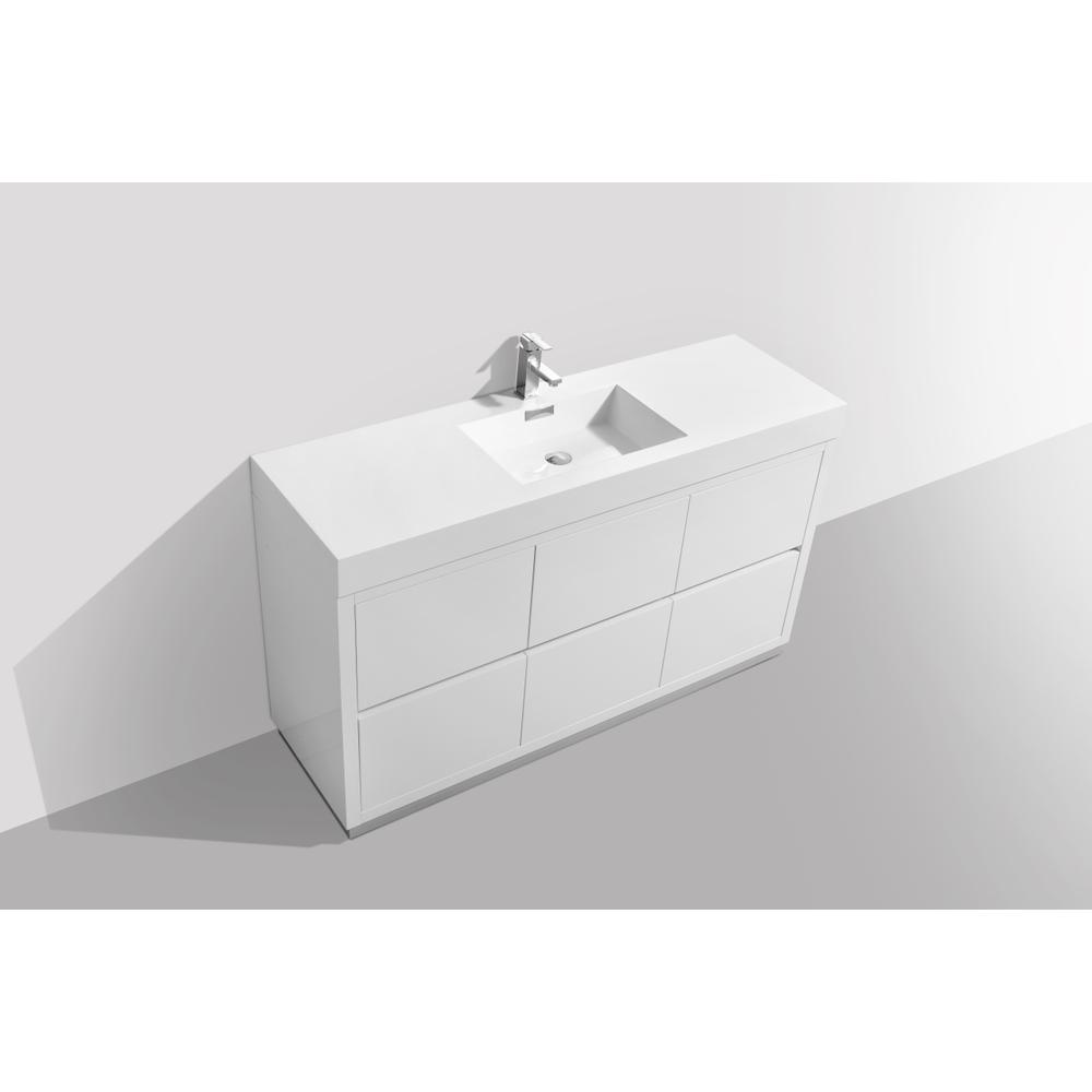 Bliss 60" Single Sink High Gloss White Free Standing Modern Bathroom Vanity. Picture 4