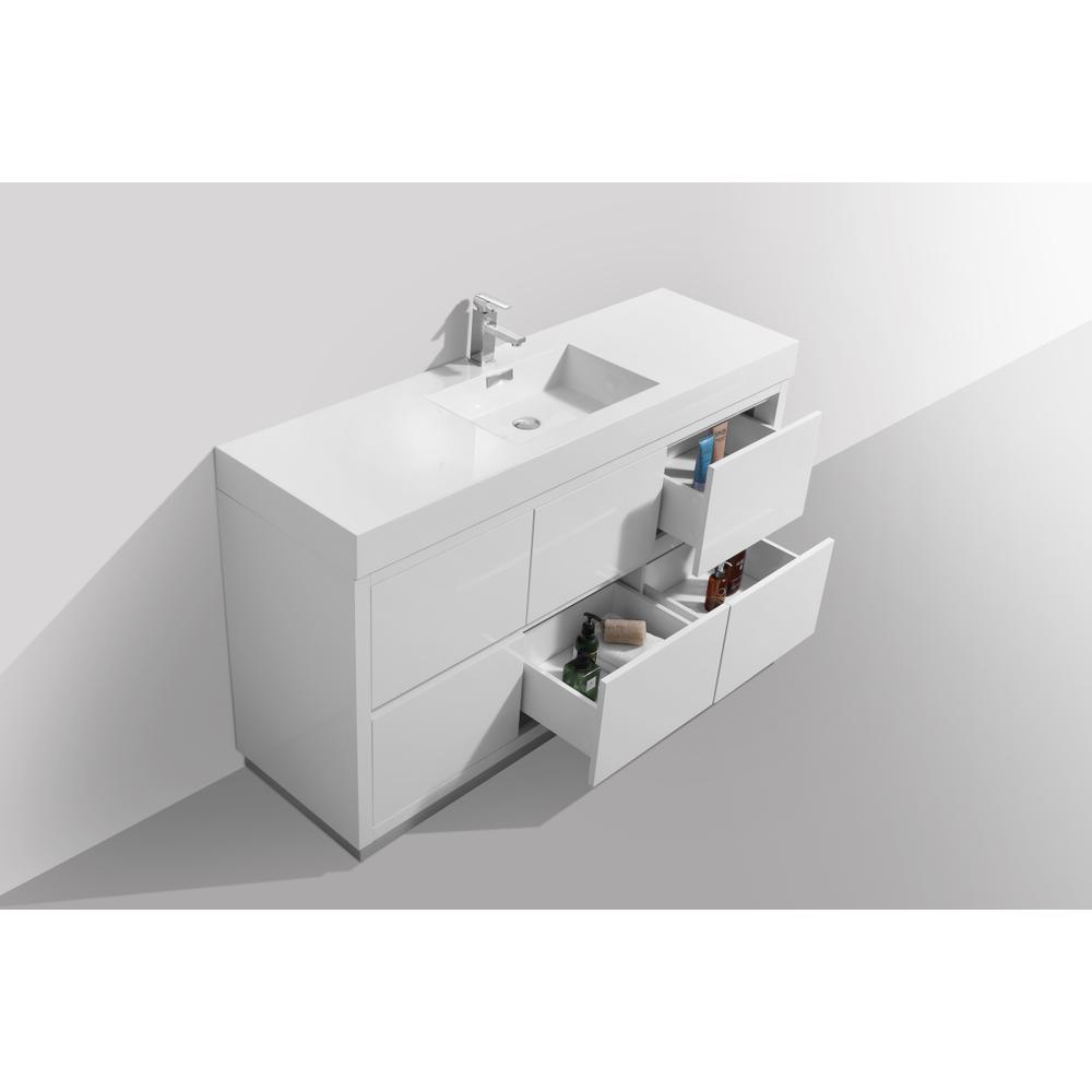 Bliss 60" Single Sink High Gloss White Free Standing Modern Bathroom Vanity. Picture 5
