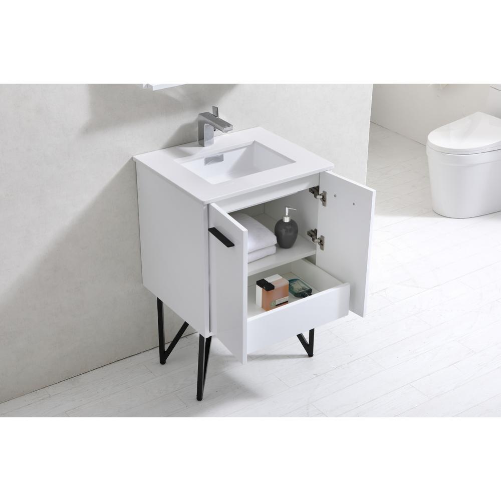 Bosco 24" Modern Bathroom Vanity w/ Quartz Countertop and Matching Mirror. Picture 5
