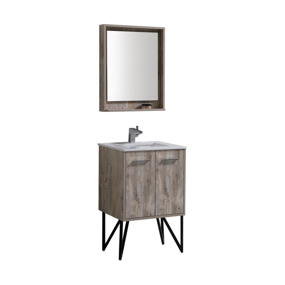 Bosco 24" Modern Bathroom Vanity w/ Quartz Countertop and Matching Mirror. Picture 1