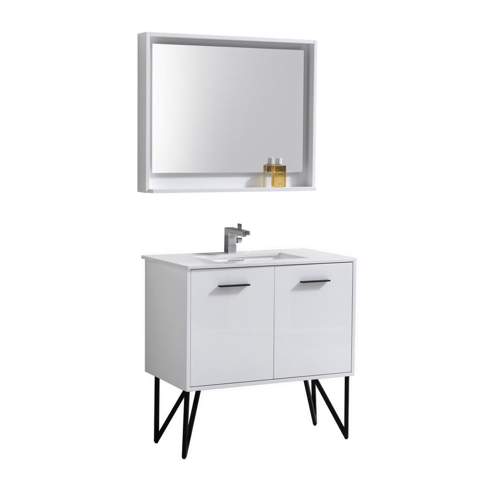 Bosco 36" Modern Bathroom Vanity w/ Quartz Countertop and Matching Mirror. Picture 1
