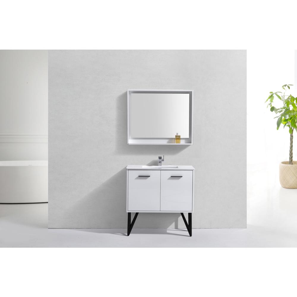 Bosco 36" Modern Bathroom Vanity w/ Quartz Countertop and Matching Mirror. Picture 3