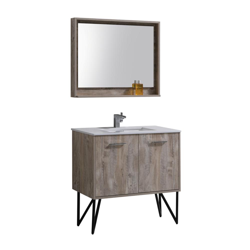 Bosco 36" Modern Bathroom Vanity w/ Quartz Countertop and Matching Mirror. Picture 1