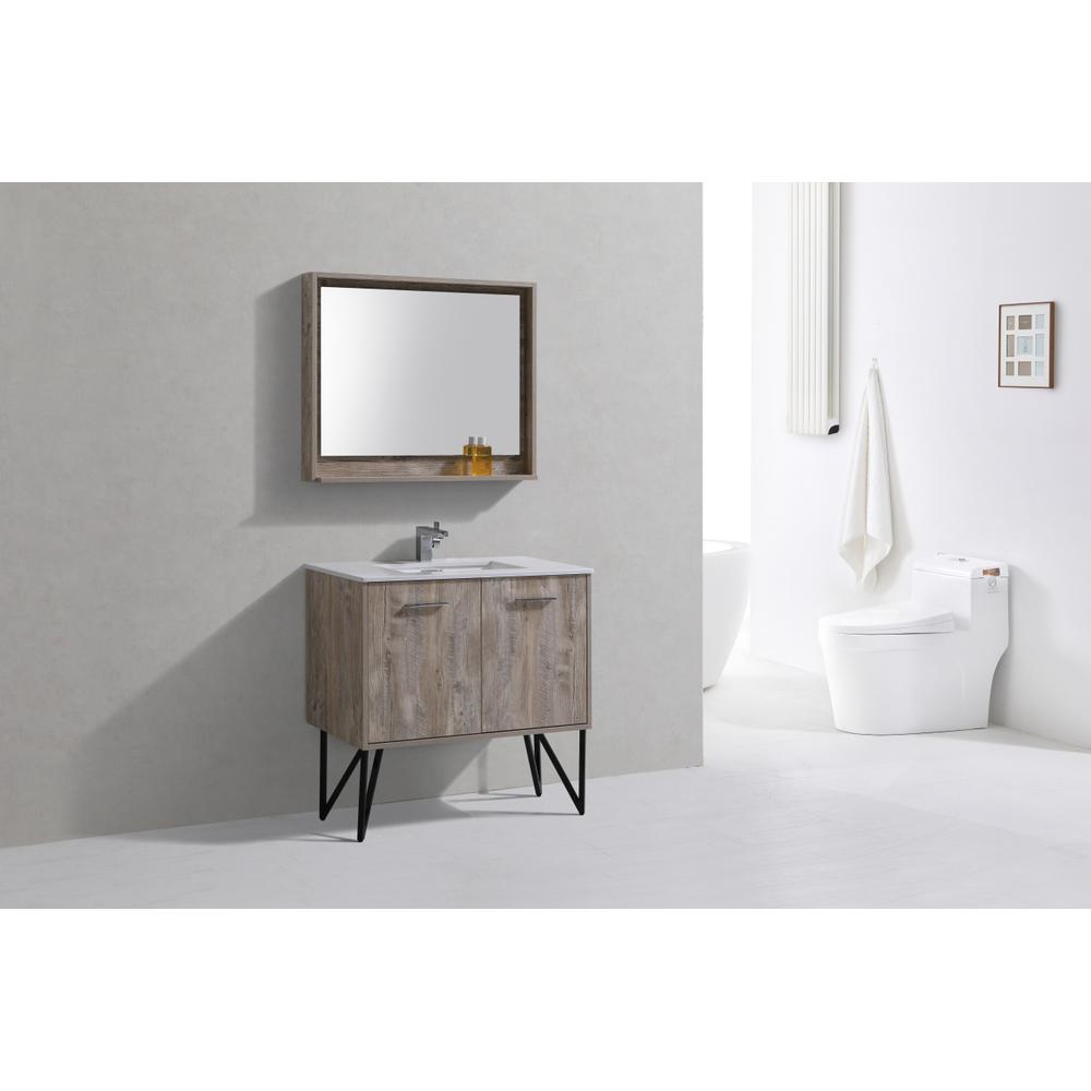 Bosco 36" Modern Bathroom Vanity w/ Quartz Countertop and Matching Mirror. Picture 2