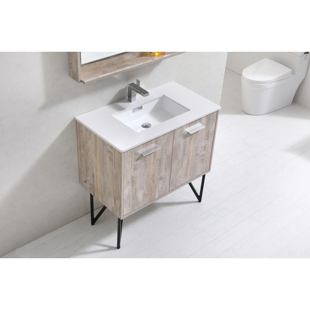 Bosco 36" Modern Bathroom Vanity w/ Quartz Countertop and Matching Mirror. Picture 4