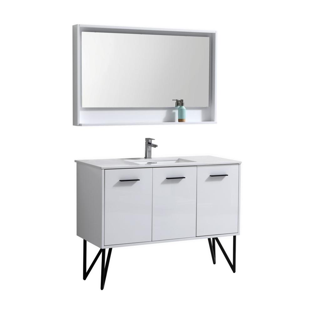 Bosco 48" Modern Bathroom Vanity w/ Quartz Countertop and Matching Mirror. Picture 1