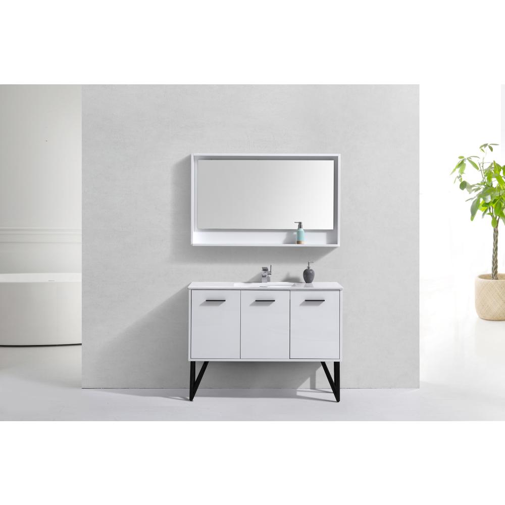Bosco 48" Modern Bathroom Vanity w/ Quartz Countertop and Matching Mirror. Picture 3