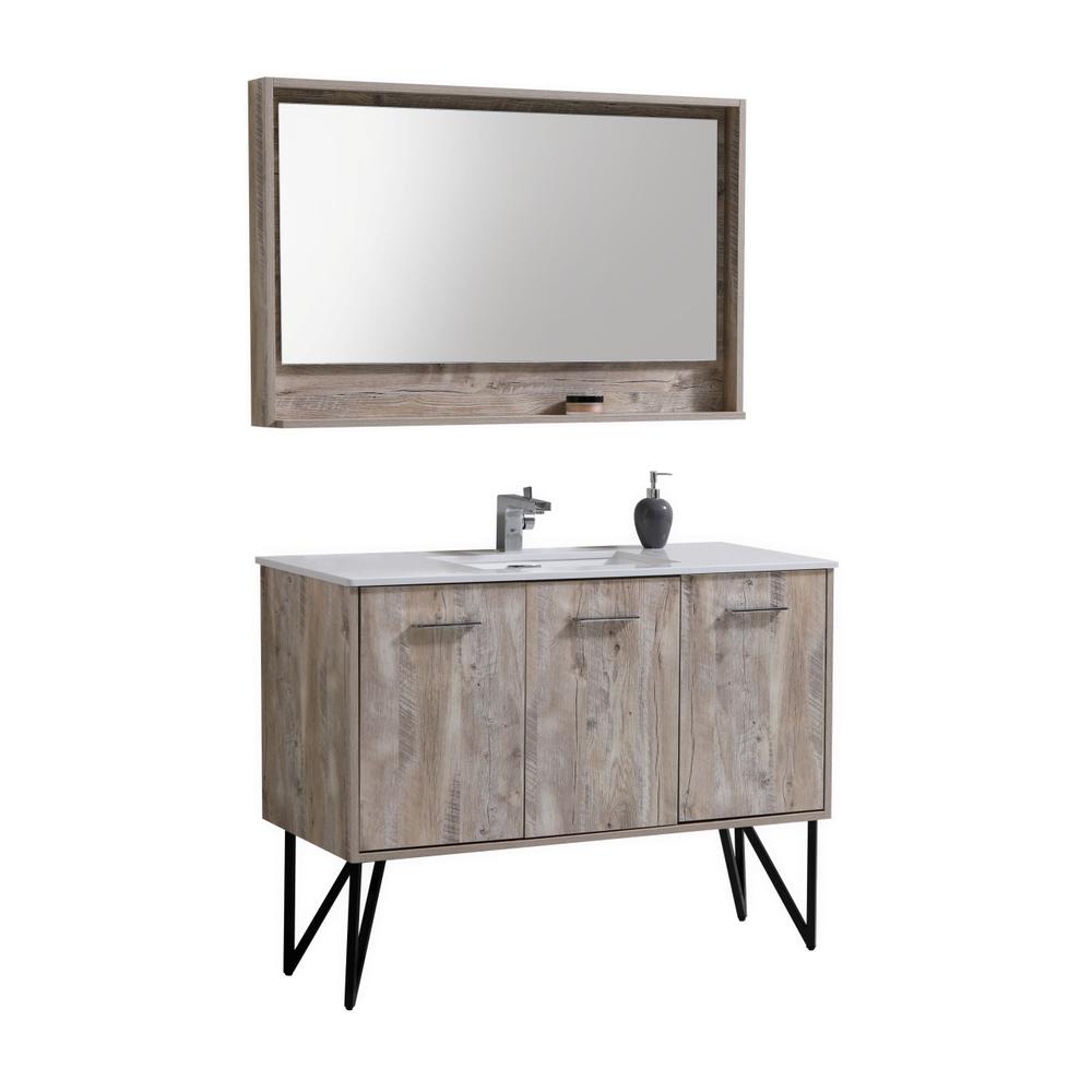 Bosco 48" Modern Bathroom Vanity w/ Quartz Countertop and Matching Mirror. Picture 5