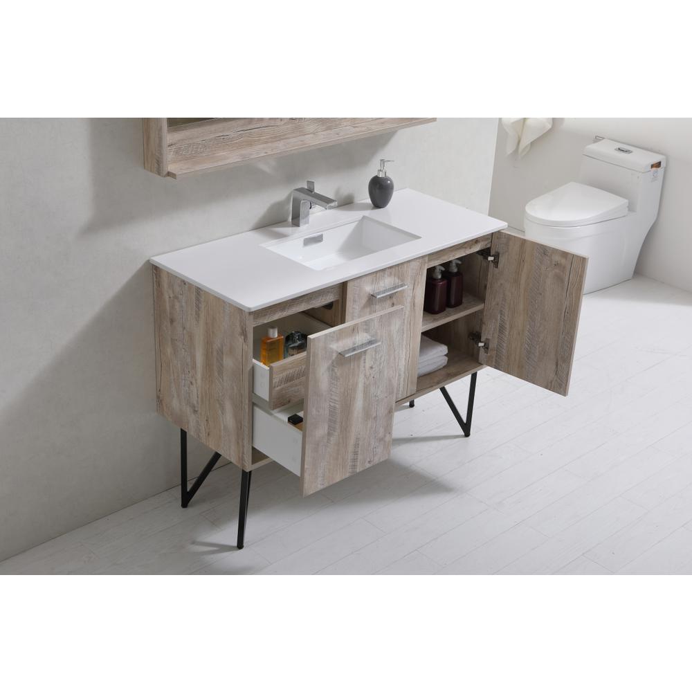 Bosco 48" Modern Bathroom Vanity w/ Quartz Countertop and Matching Mirror. Picture 4