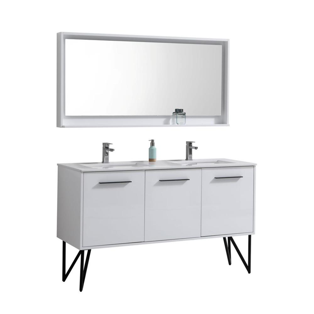 Bosco 60" Double Sink Modern Bathroom Vanity w/ Quartz Countertop. Picture 1
