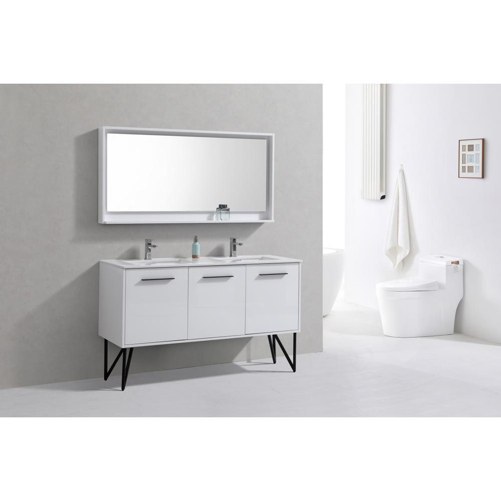 Bosco 60" Double Sink Modern Bathroom Vanity w/ Quartz Countertop. Picture 2
