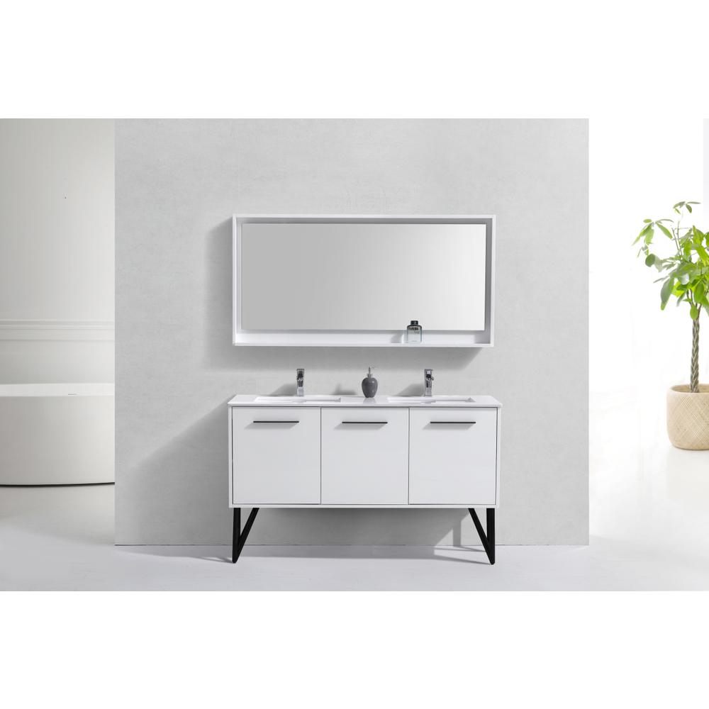Bosco 60" Double Sink Modern Bathroom Vanity w/ Quartz Countertop. Picture 3