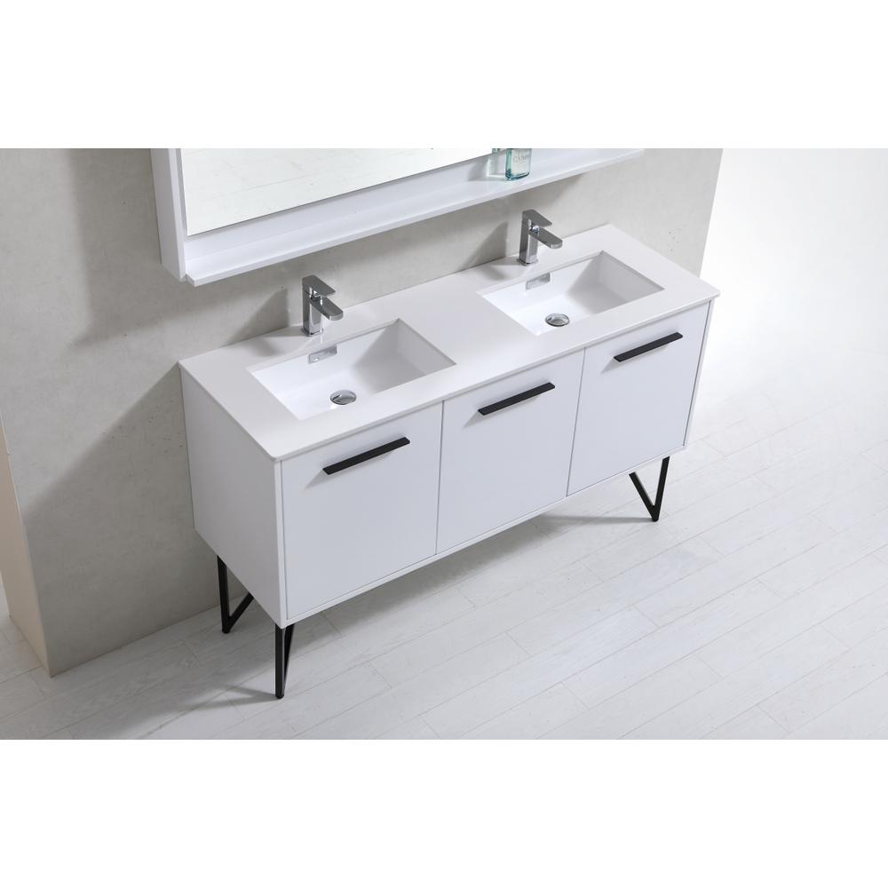 Bosco 60" Double Sink Modern Bathroom Vanity w/ Quartz Countertop. Picture 4