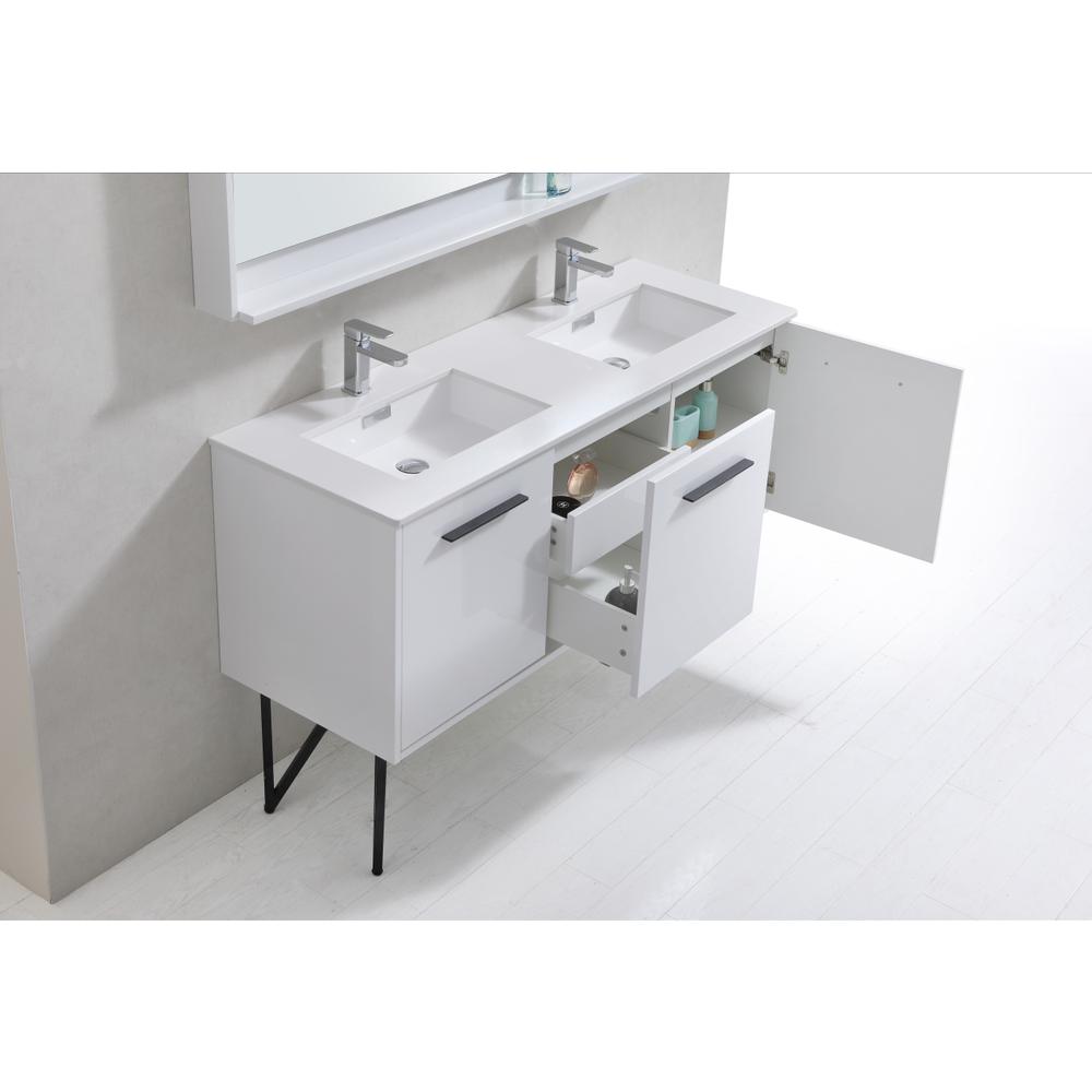 Bosco 60" Double Sink Modern Bathroom Vanity w/ Quartz Countertop. Picture 5