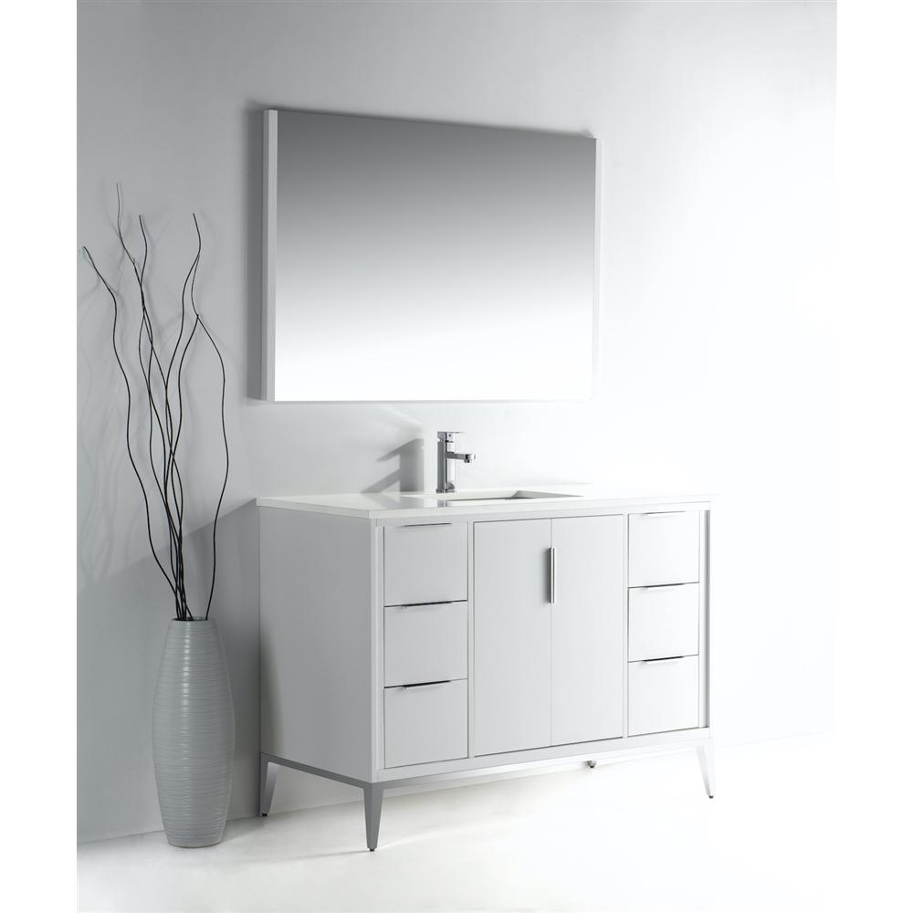 Divani 48'' Gloss White Vanity W/ Quartz Counter Top (Back Splash Free). Picture 1