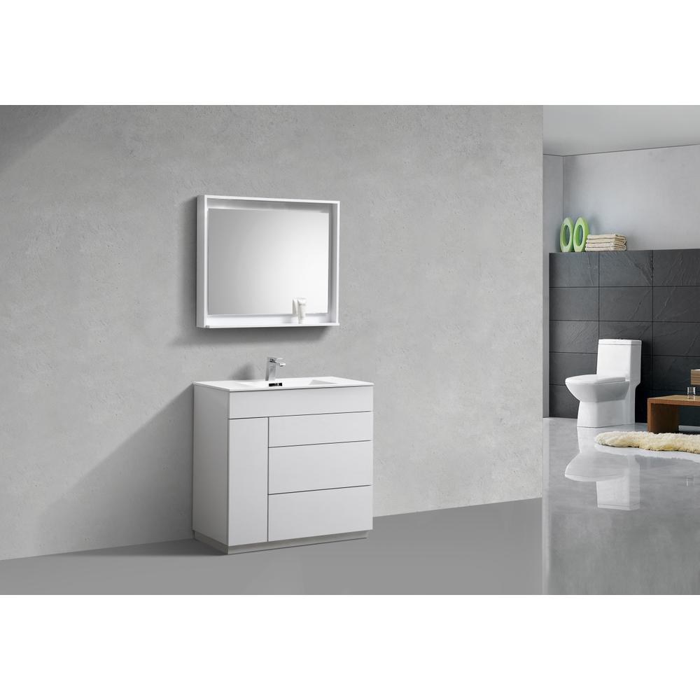 Milano 36" High Glossy White  Modern Bathroom Vanity. Picture 1