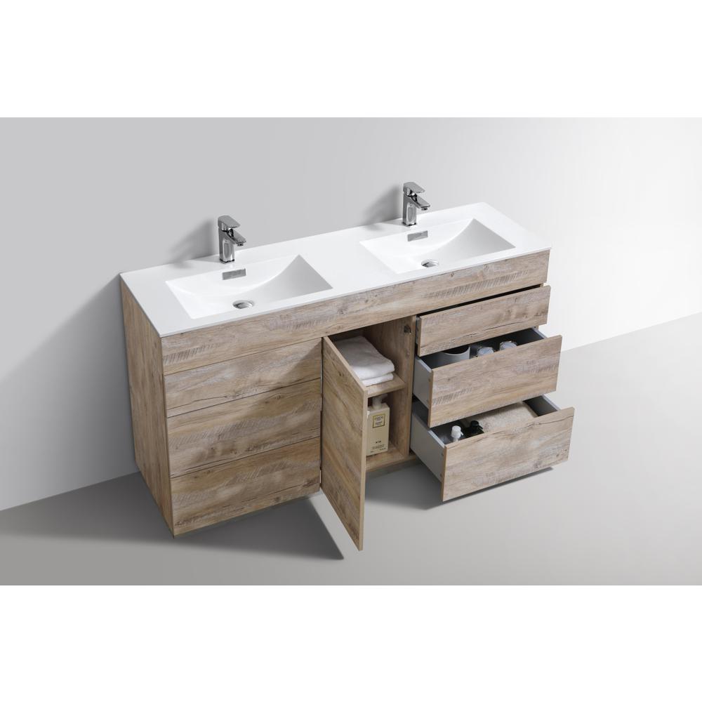 Milano 60"Double Sink Nature Wood Modern Bathroom Vanity. Picture 7