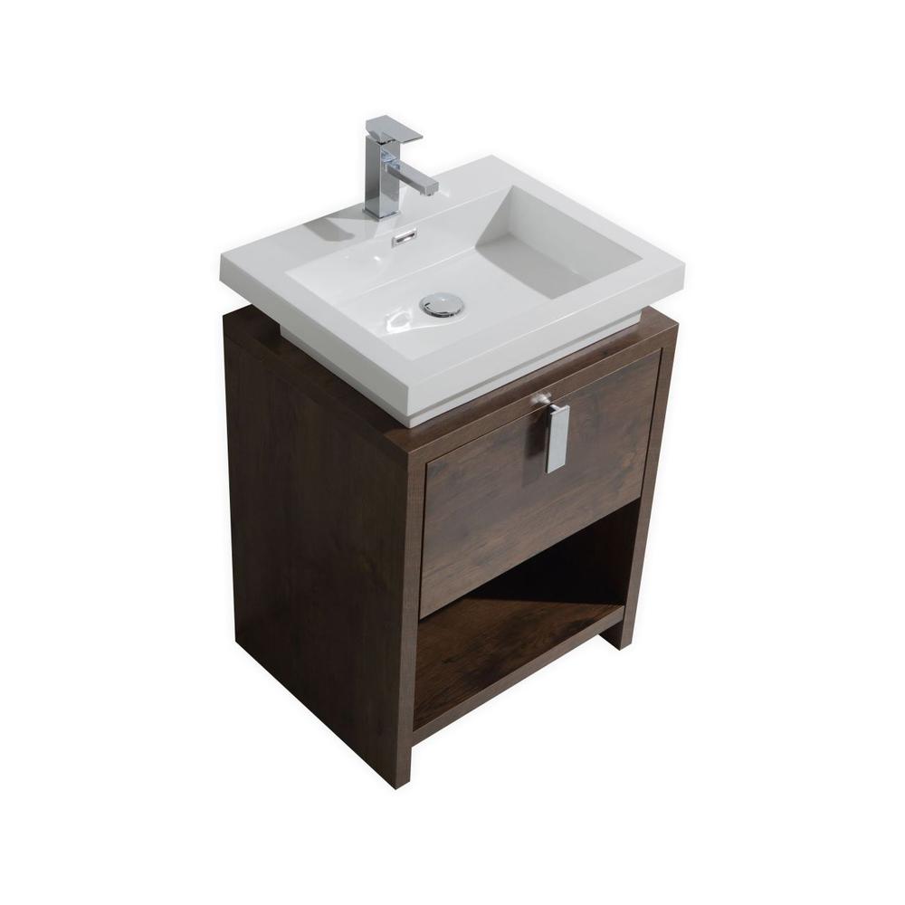 Levi 24" Rose Wood Modern Bathroom Vanity w/ Cubby Hole. Picture 1