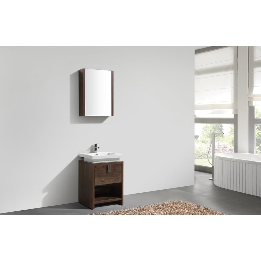 Levi 24" Rose Wood Modern Bathroom Vanity w/ Cubby Hole. Picture 2
