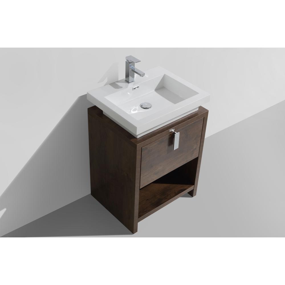 Levi 24" Rose Wood Modern Bathroom Vanity w/ Cubby Hole. Picture 3