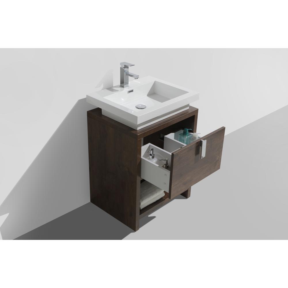 Levi 24" Rose Wood Modern Bathroom Vanity w/ Cubby Hole. Picture 4