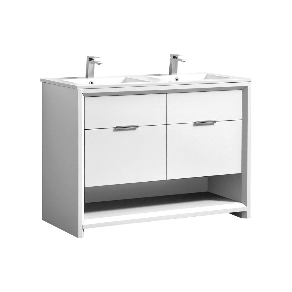 NUDO 48″ Double Sink Modern bathroom Vanity in Gloss White Finish. Picture 1