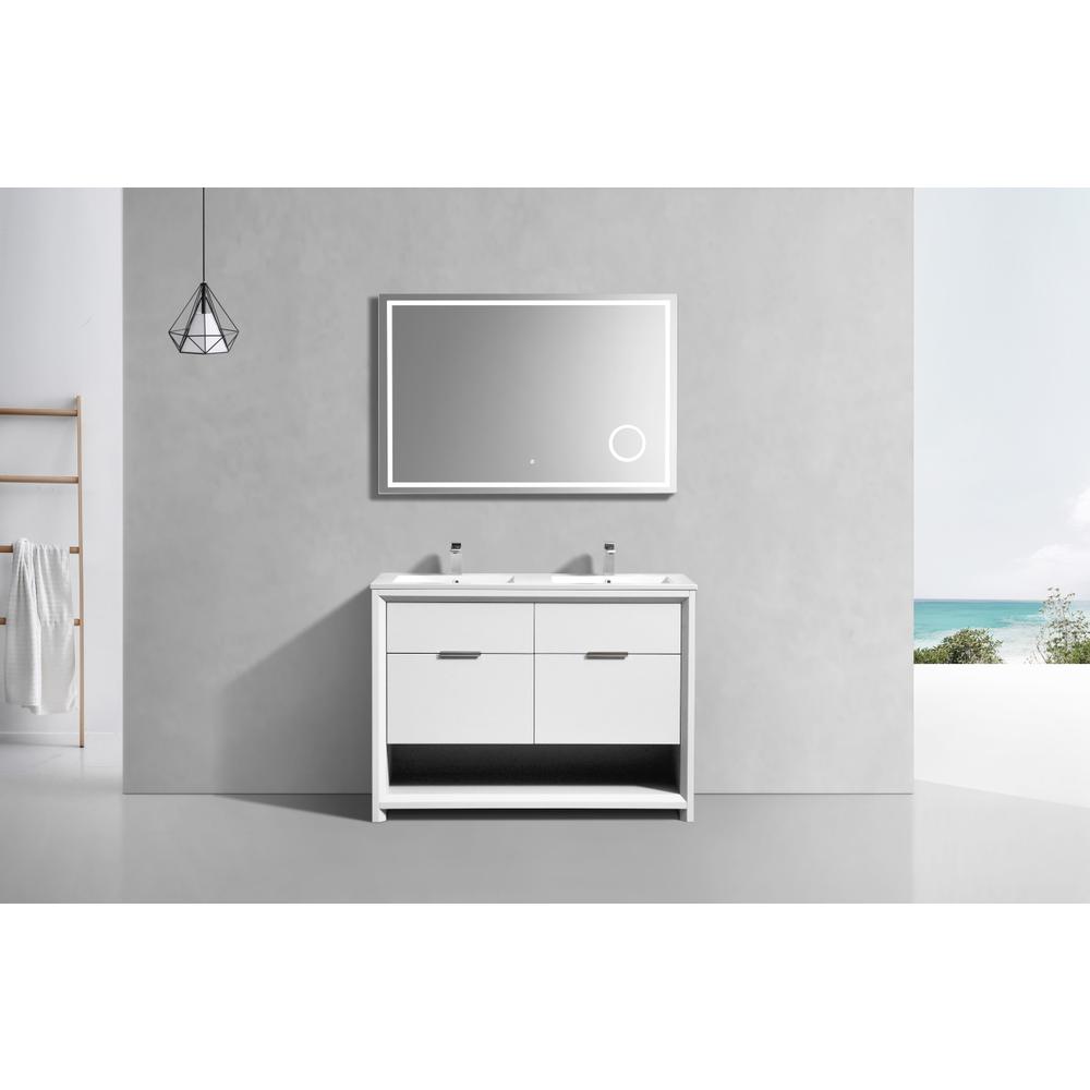 NUDO 48″ Double Sink Modern bathroom Vanity in Gloss White Finish. Picture 2