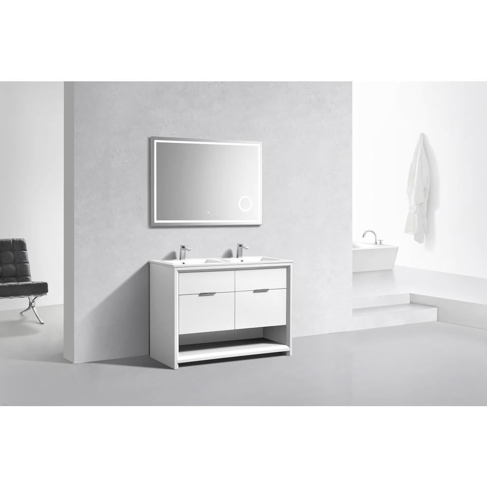 NUDO 48″ Double Sink Modern bathroom Vanity in Gloss White Finish. Picture 3