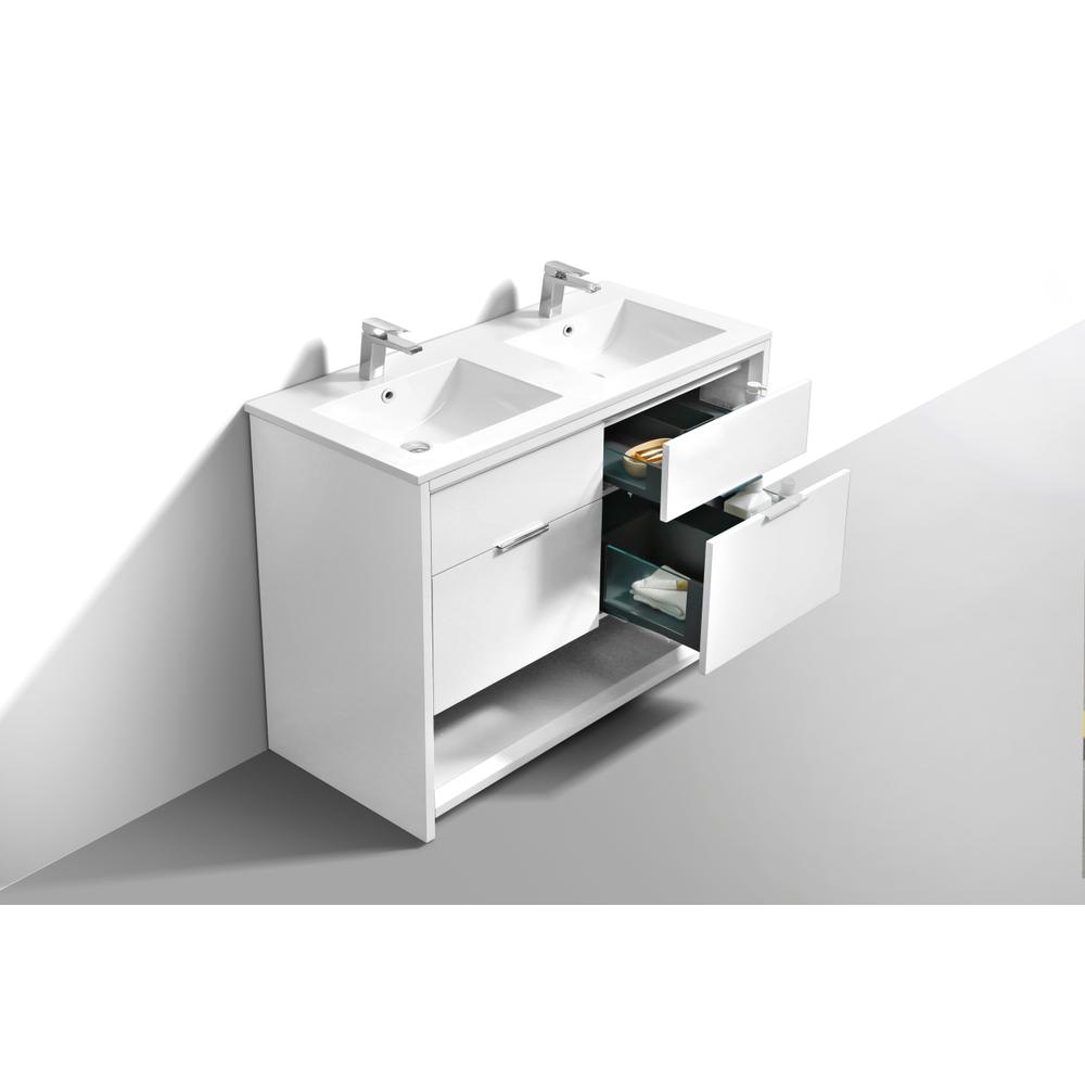 NUDO 48″ Double Sink Modern bathroom Vanity in Gloss White Finish. Picture 4