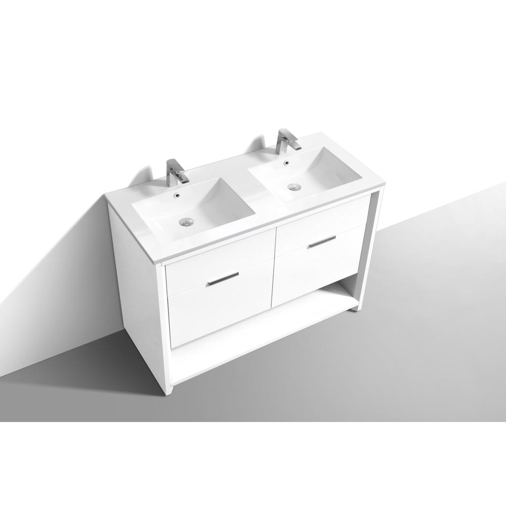 NUDO 48″ Double Sink Modern bathroom Vanity in Gloss White Finish. Picture 5