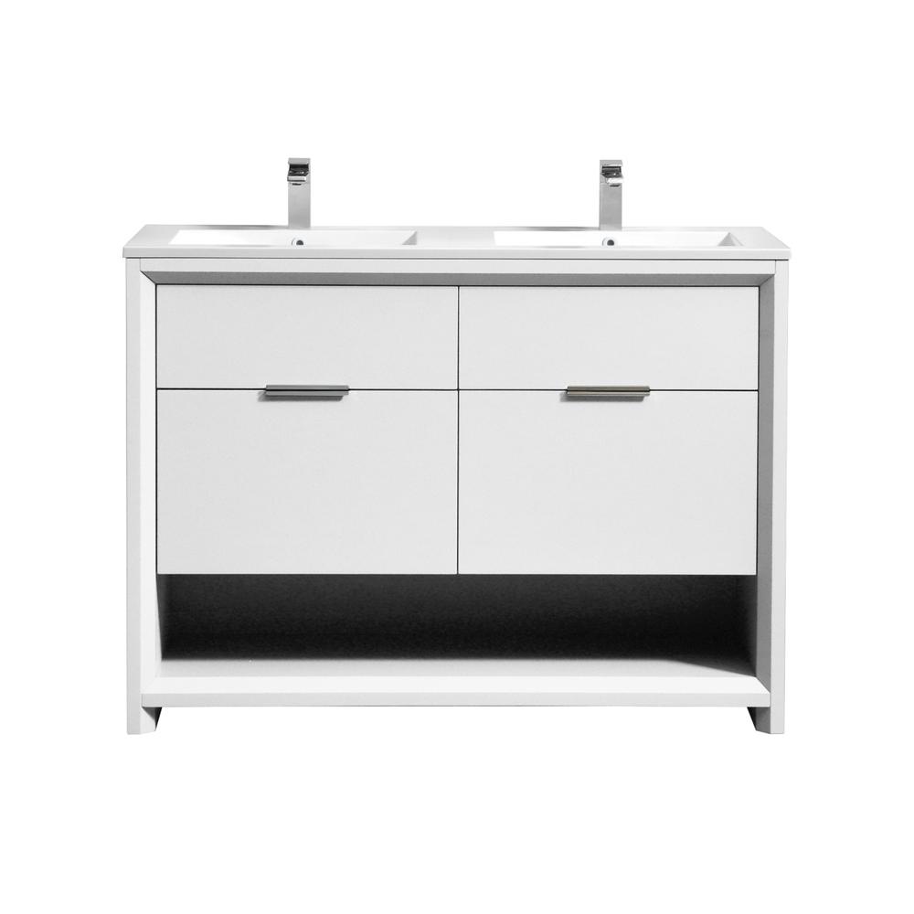 NUDO 48″ Double Sink Modern bathroom Vanity in Gloss White Finish. Picture 6