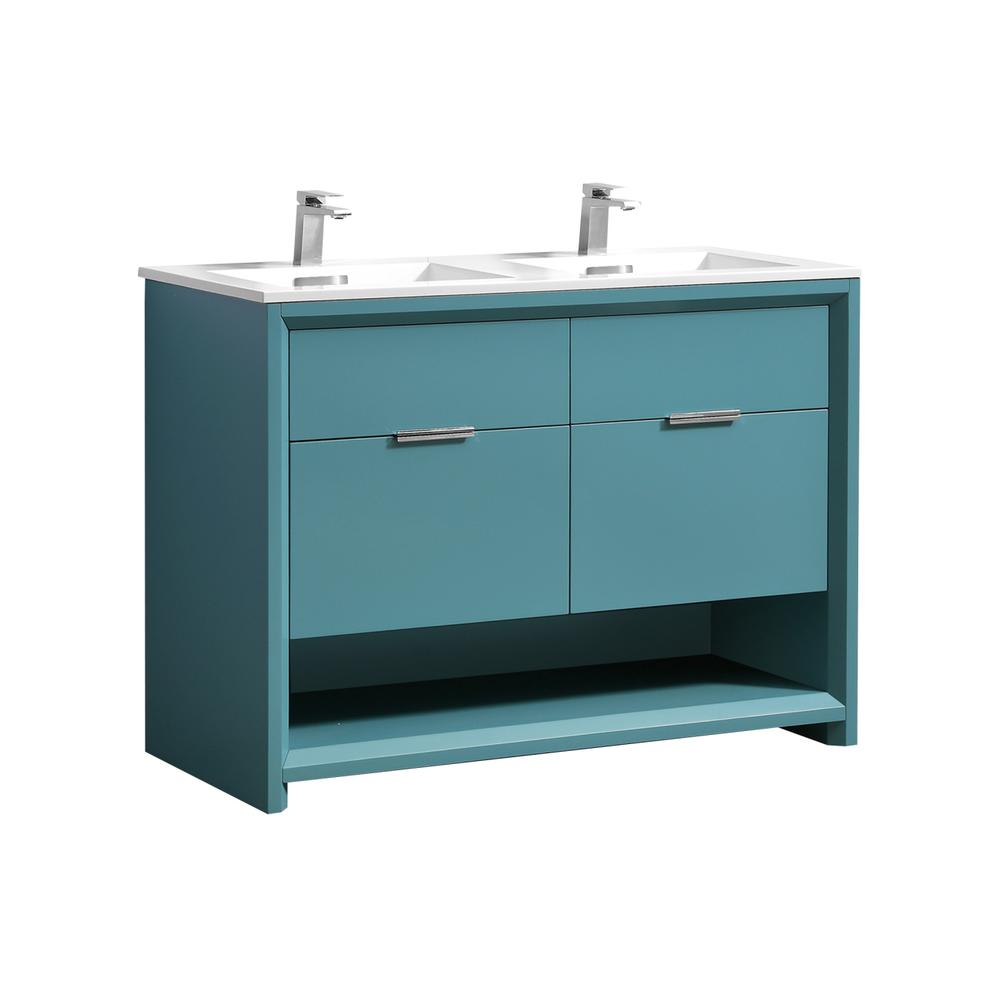 NUDO 48″ Double Sink Modern bathroom Vanity in Teal Green Finish. Picture 1