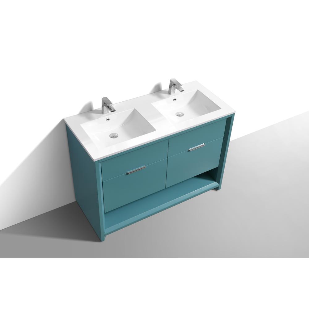 NUDO 48″ Double Sink Modern bathroom Vanity in Teal Green Finish. Picture 4