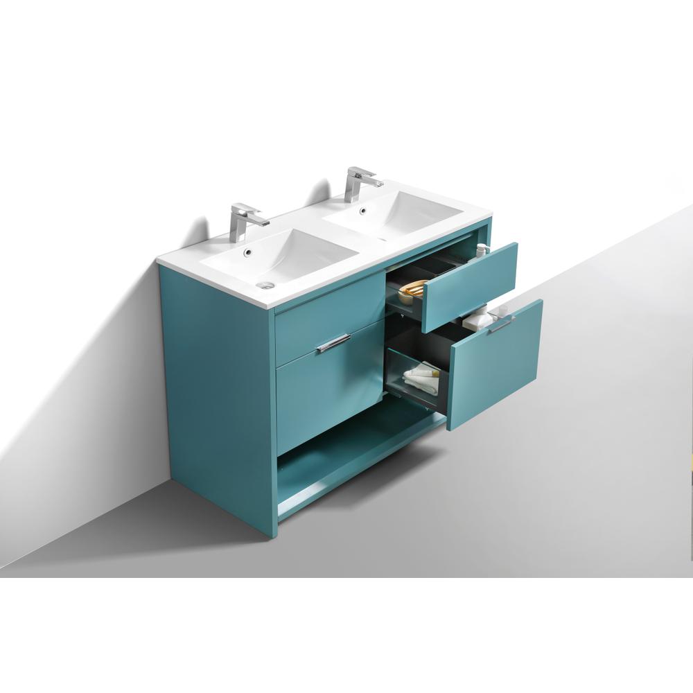 NUDO 48″ Double Sink Modern bathroom Vanity in Teal Green Finish. Picture 5