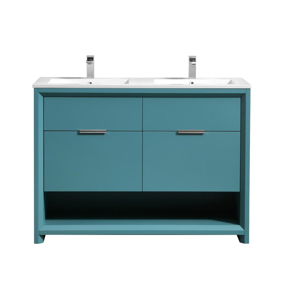 NUDO 48″ Double Sink Modern bathroom Vanity in Teal Green Finish. Picture 6